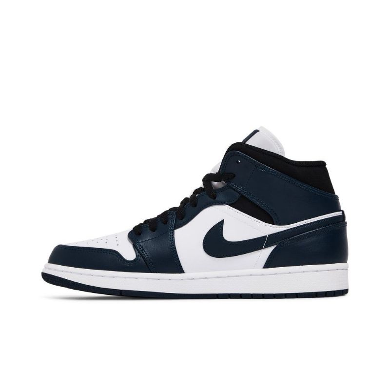 Air Jordan 1 Mid Mørke Blå Hvit Svart Herresko