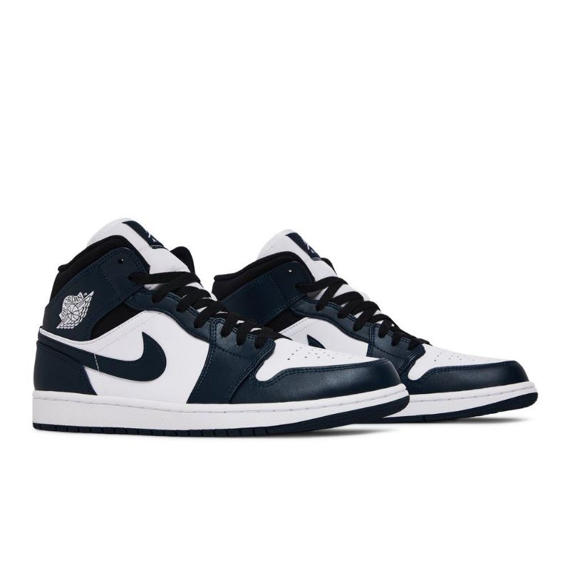 Air Jordan 1 Mid Mørke Blå Hvit Svart Herresko
