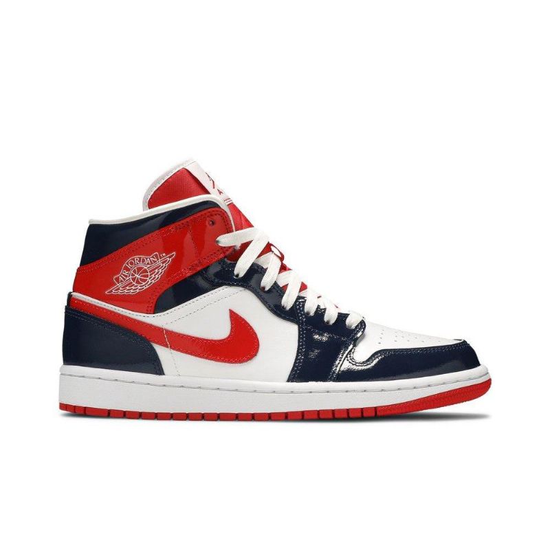 Air Jordan 1 Mid Mørke Blå Rød Hvit Damesko