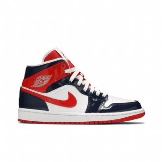 Air Jordan 1 Mid Mørke Blå Rød Hvit Damesko