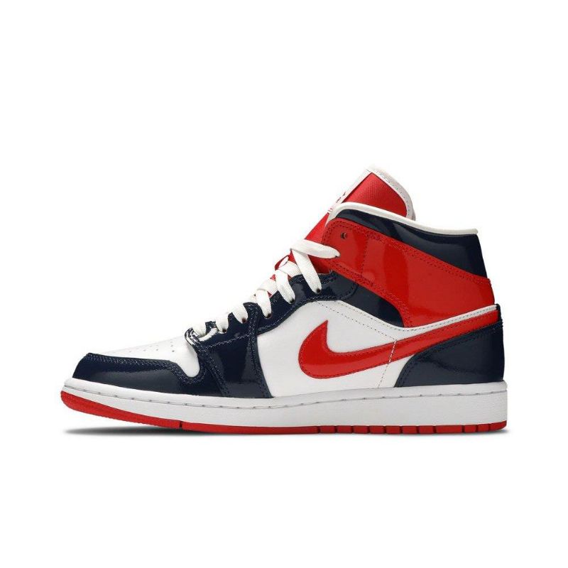 Air Jordan 1 Mid Mørke Blå Rød Hvit Damesko