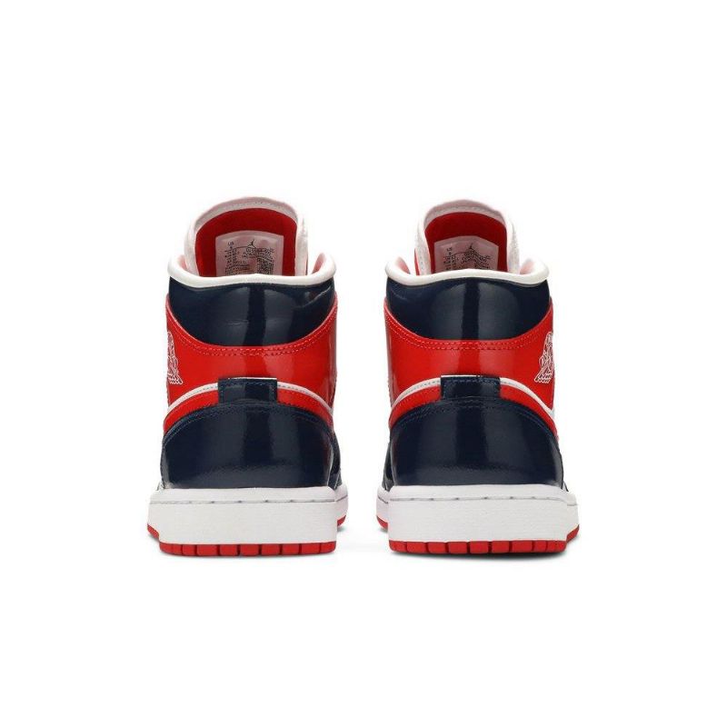 Air Jordan 1 Mid Mørke Blå Rød Hvit Damesko
