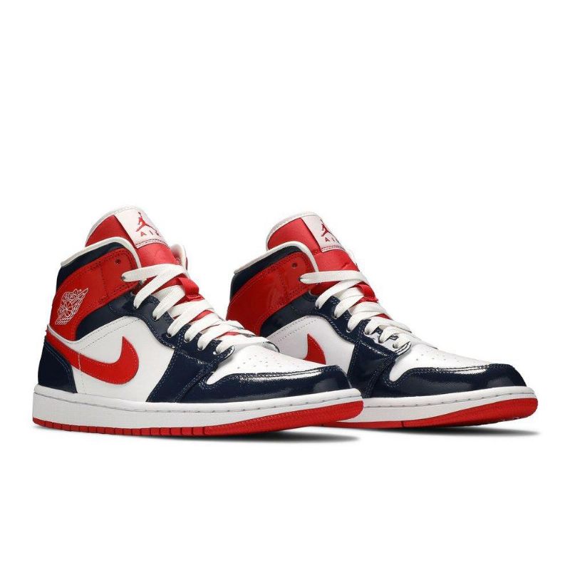 Air Jordan 1 Mid Mørke Blå Rød Hvit Damesko