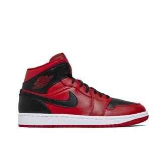 Air Jordan 1 Mid Rød Svart Hvit Herresko