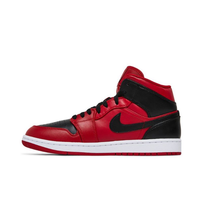 Air Jordan 1 Mid Rød Svart Hvit Herresko