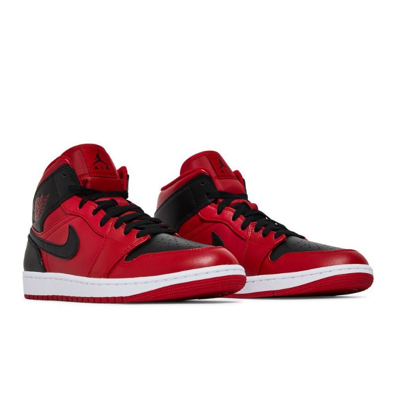 Air Jordan 1 Mid Rød Svart Hvit Herresko