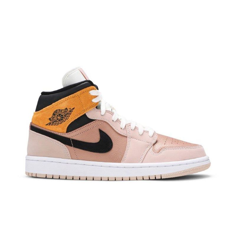 Air Jordan 1 Mid Se Beige Gull Svart Hvit Damesko