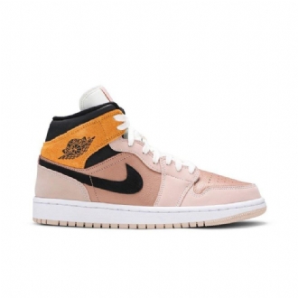 Air Jordan 1 Mid Se Beige Gull Svart Hvit Damesko