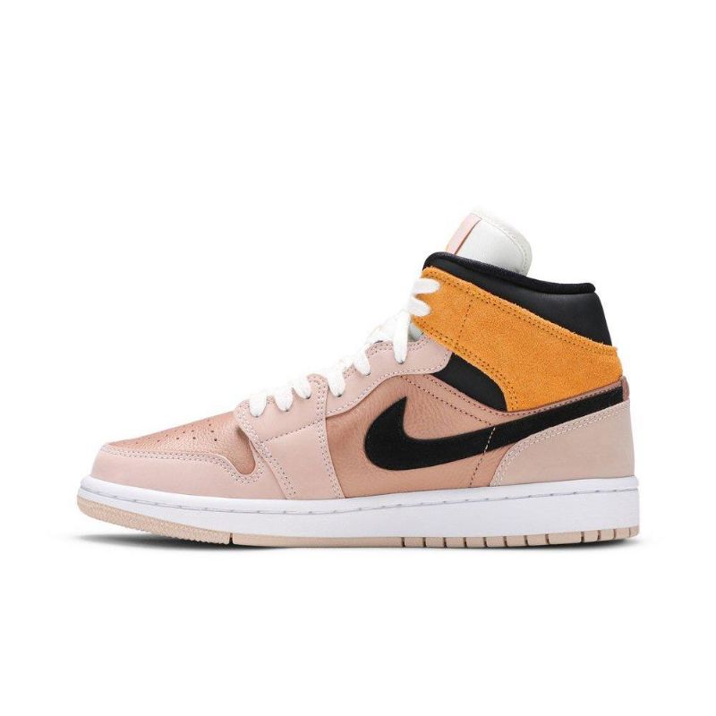 Air Jordan 1 Mid Se Beige Gull Svart Hvit Damesko