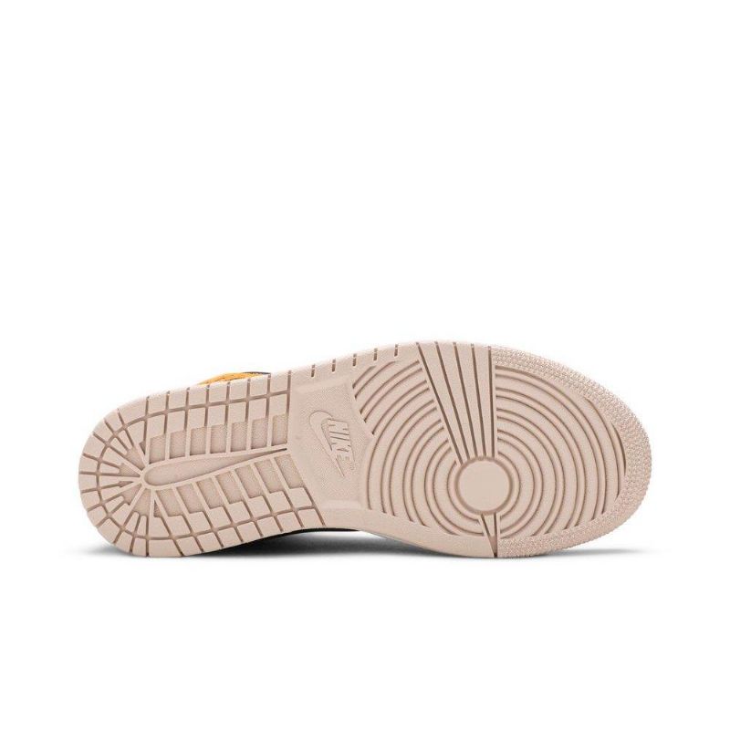 Air Jordan 1 Mid Se Beige Gull Svart Hvit Damesko