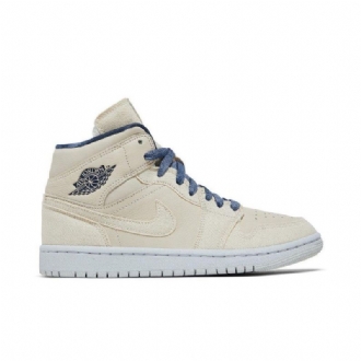 Air Jordan 1 Mid Se Beige Marineblå Damesko
