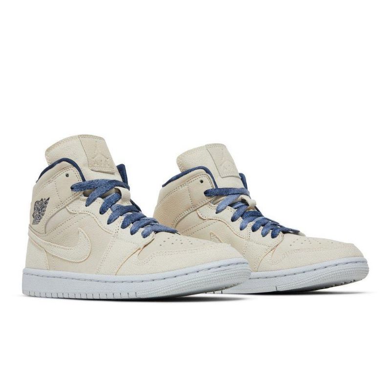 Air Jordan 1 Mid Se Beige Marineblå Damesko