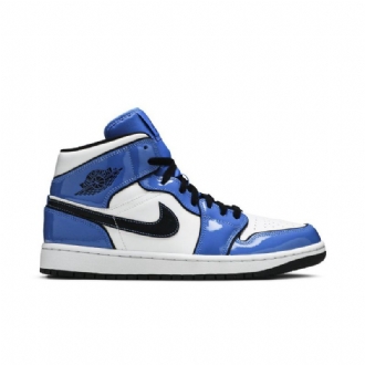 Air Jordan 1 Mid Se Blå Hvit Svart Herresko
