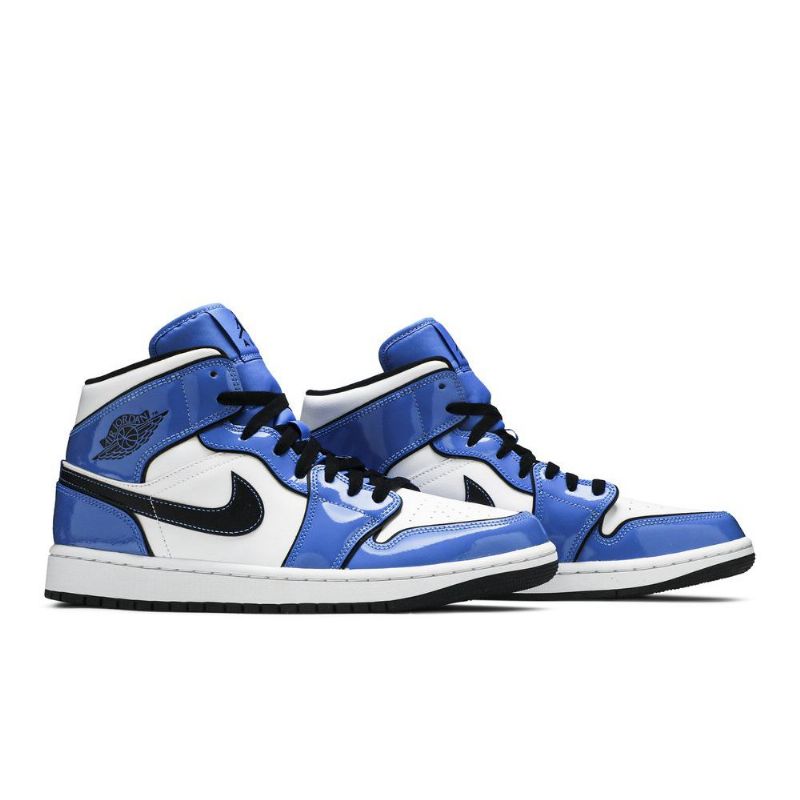 Air Jordan 1 Mid Se Blå Hvit Svart Herresko