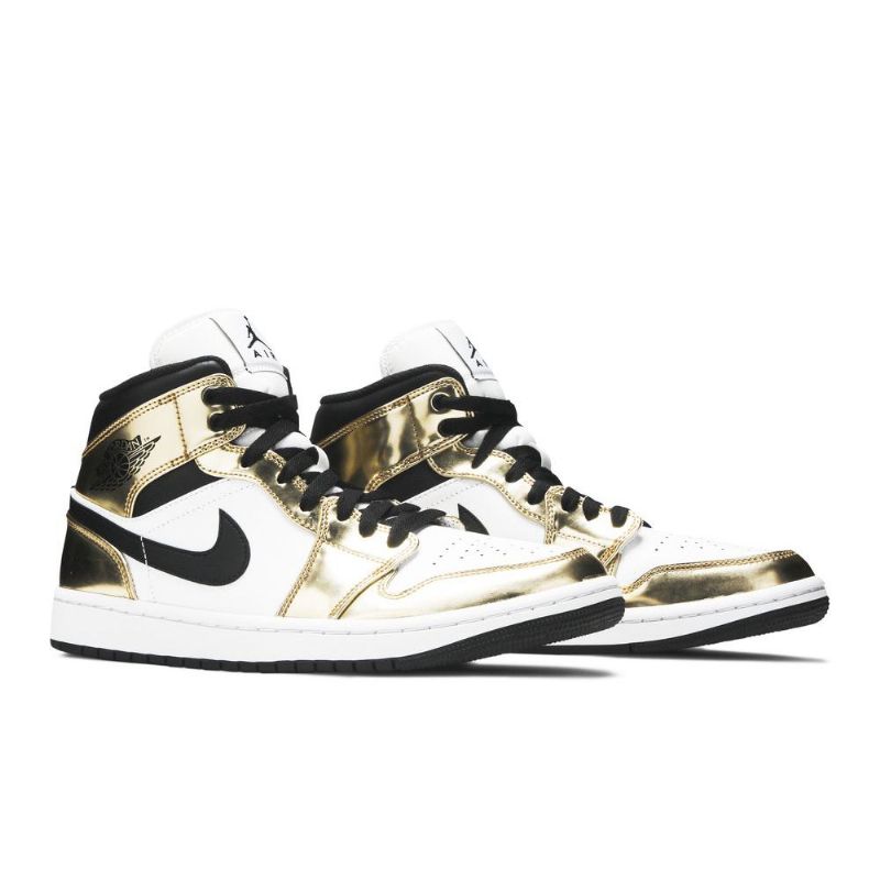 Air Jordan 1 Mid Se Gull Svart Hvit Herresko