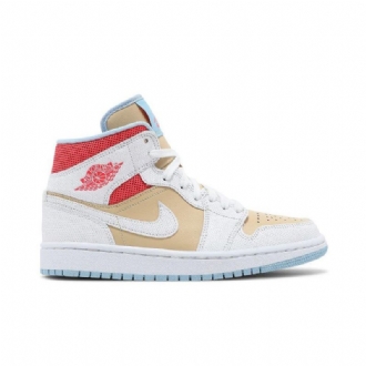 Air Jordan 1 Mid Se Hvit Brun Rød Blå Damesko