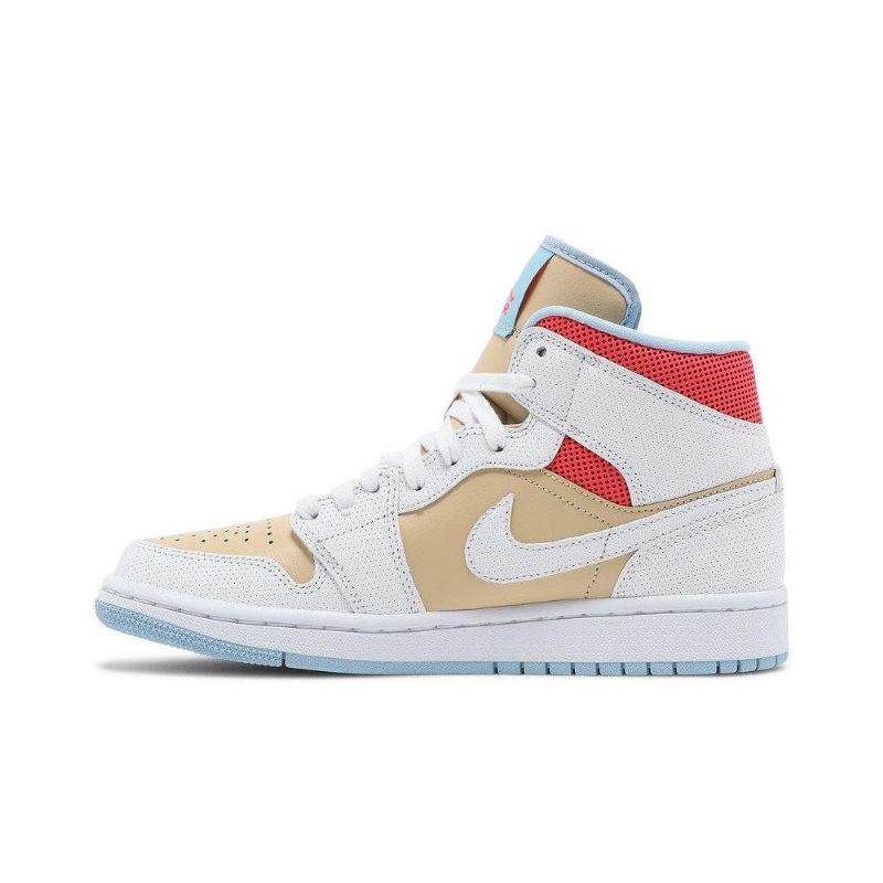 Air Jordan 1 Mid Se Hvit Brun Rød Blå Damesko