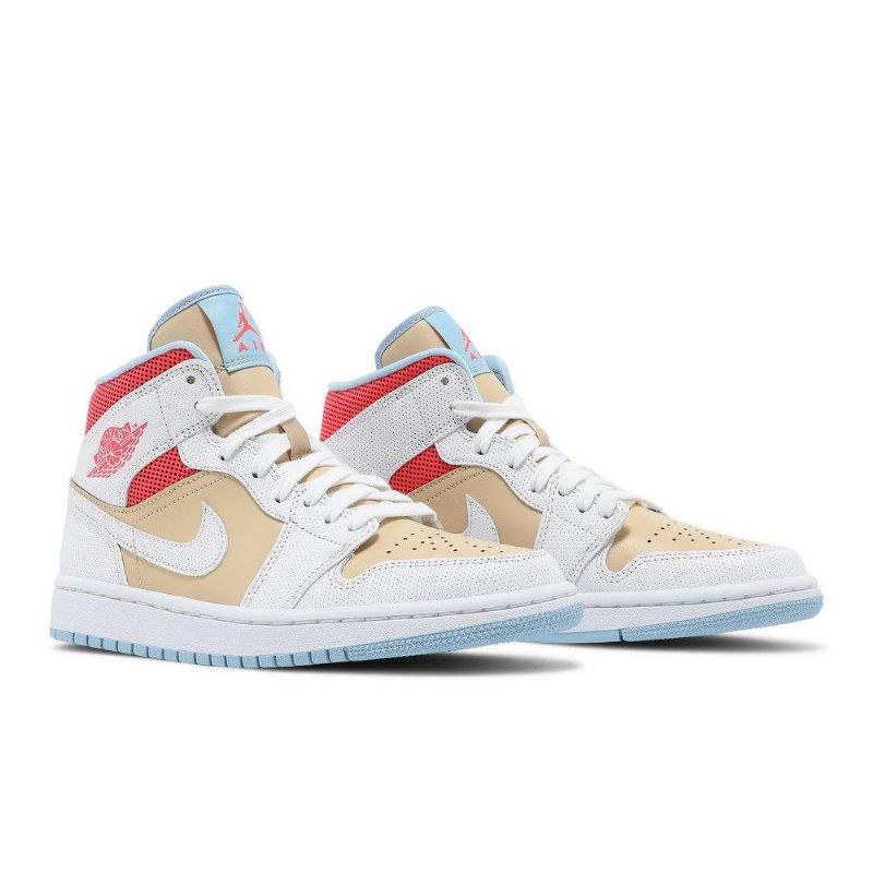 Air Jordan 1 Mid Se Hvit Brun Rød Blå Damesko