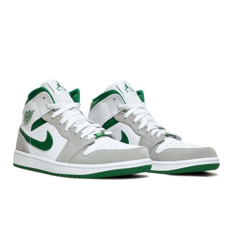 Air Jordan 1 Mid Se Hvit Grå Grønn Herresko
