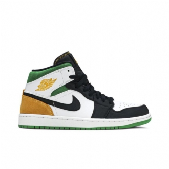 Air Jordan 1 Mid Se Hvit Oransje Svart Grønn Herresko