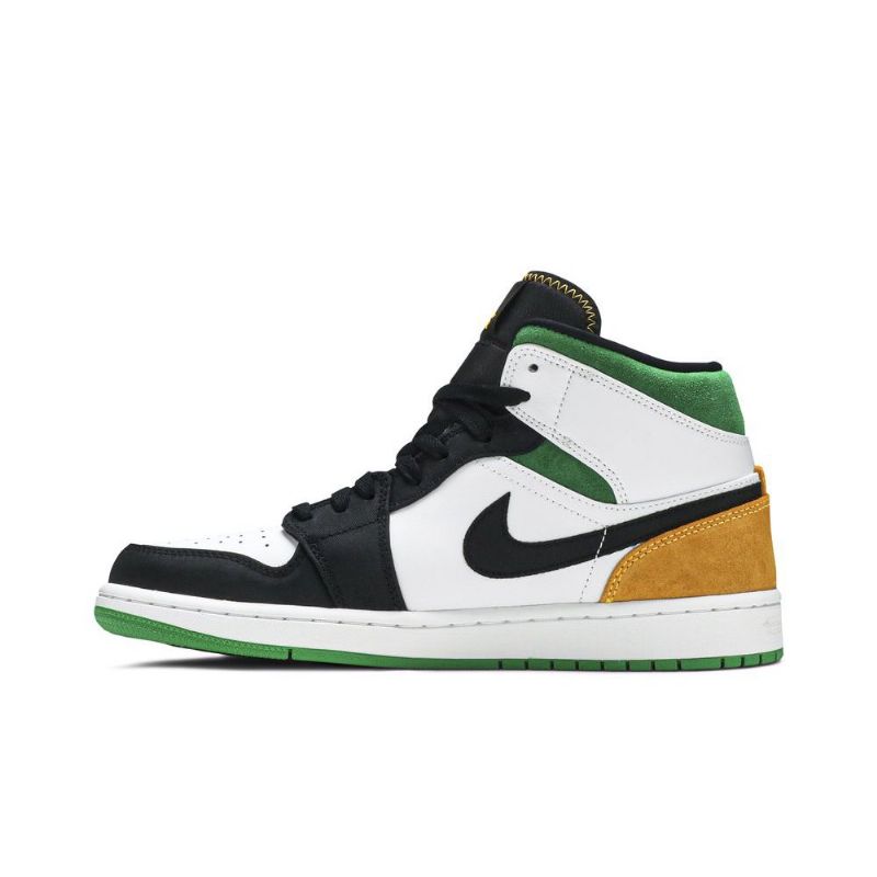 Air Jordan 1 Mid Se Hvit Oransje Svart Grønn Herresko