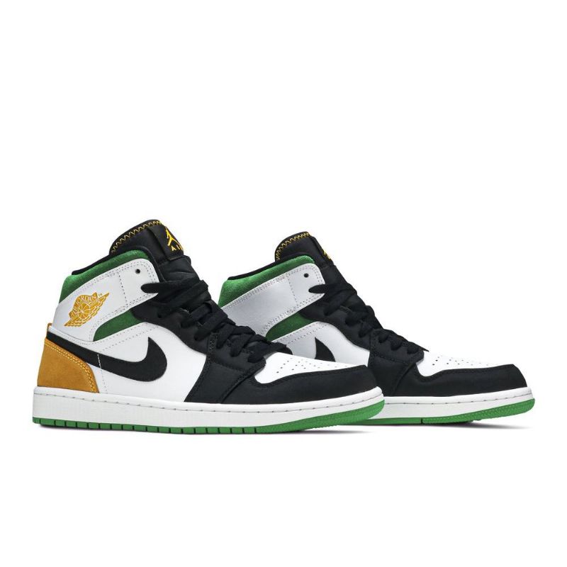 Air Jordan 1 Mid Se Hvit Oransje Svart Grønn Herresko
