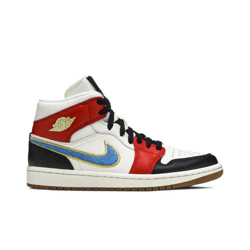 Air Jordan 1 Mid Se Hvit Rød Svart Gull Damesko