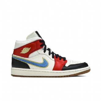 Air Jordan 1 Mid Se Hvit Rød Svart Gull Damesko