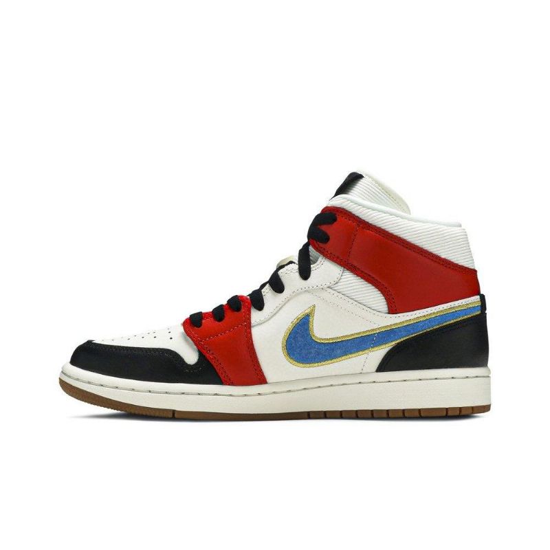 Air Jordan 1 Mid Se Hvit Rød Svart Gull Damesko