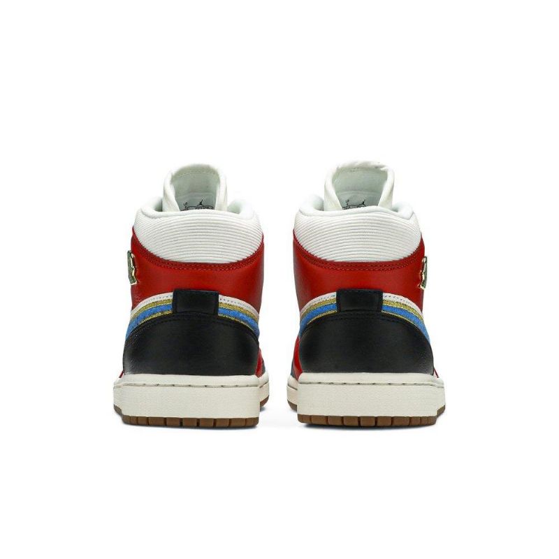 Air Jordan 1 Mid Se Hvit Rød Svart Gull Damesko