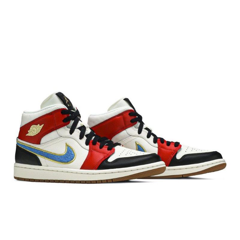Air Jordan 1 Mid Se Hvit Rød Svart Gull Damesko