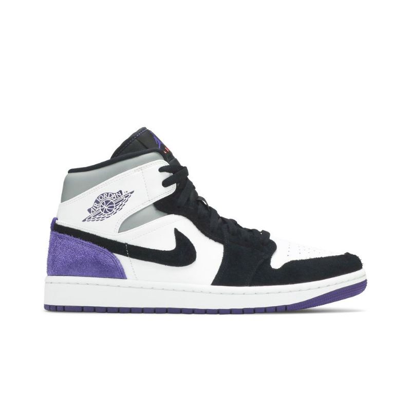 Air Jordan 1 Mid Se Hvit Svart Grå Lilla Herresko