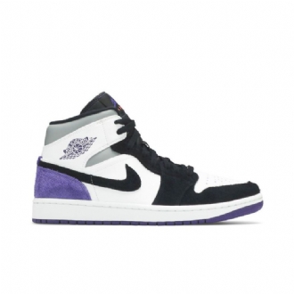 Air Jordan 1 Mid Se Hvit Svart Grå Lilla Herresko