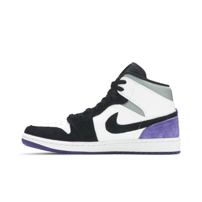 Air Jordan 1 Mid Se Hvit Svart Grå Lilla Herresko