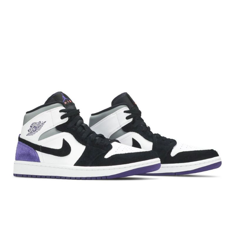 Air Jordan 1 Mid Se Hvit Svart Grå Lilla Herresko