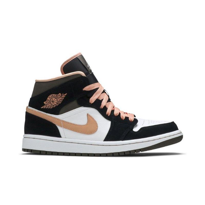 Air Jordan 1 Mid Se Hvit Svart Rosa Damesko