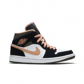Air Jordan 1 Mid Se Hvit Svart Rosa Damesko