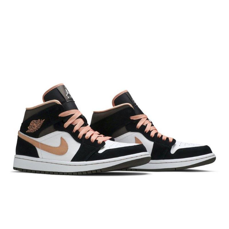 Air Jordan 1 Mid Se Hvit Svart Rosa Damesko