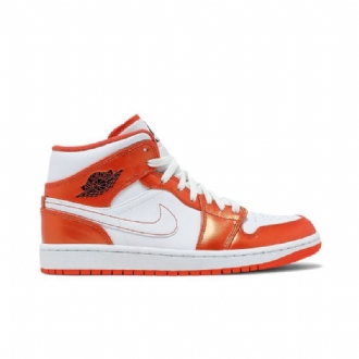 Air Jordan 1 Mid Se Oransje Hvit Svart Herresko