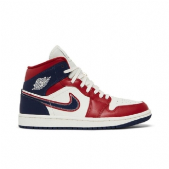 Air Jordan 1 Mid Se Rød Hvit Marineblå Damesko