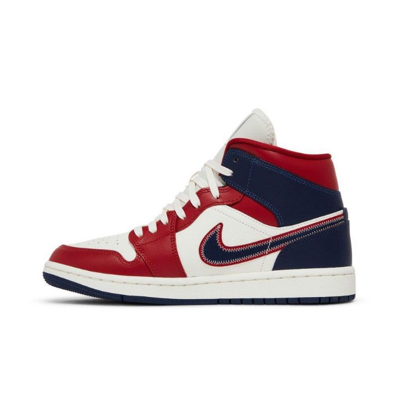 Air Jordan 1 Mid Se Rød Hvit Marineblå Damesko