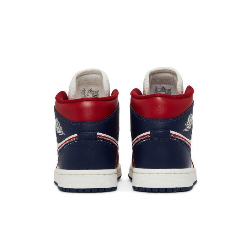 Air Jordan 1 Mid Se Rød Hvit Marineblå Damesko