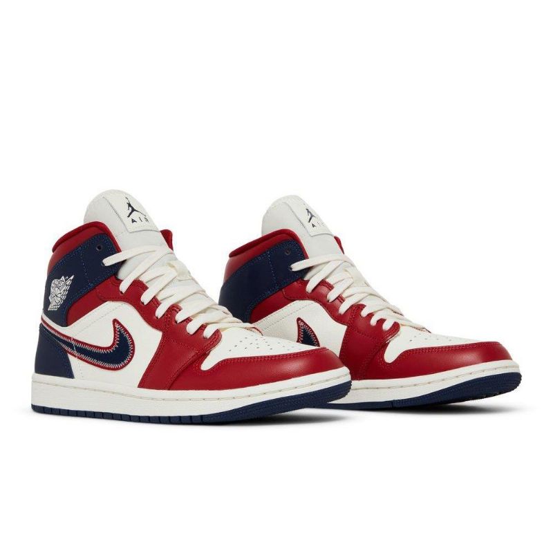 Air Jordan 1 Mid Se Rød Hvit Marineblå Damesko