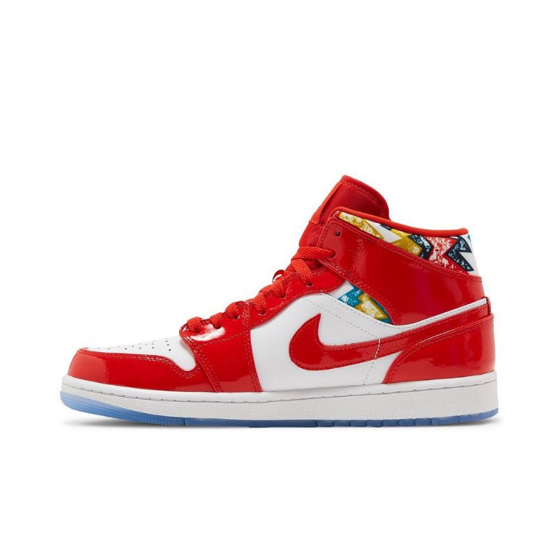 Air Jordan 1 Mid Se Rødt Hvitt Gull Blå Herresko