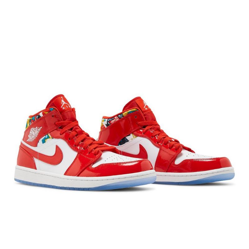 Air Jordan 1 Mid Se Rødt Hvitt Gull Blå Herresko