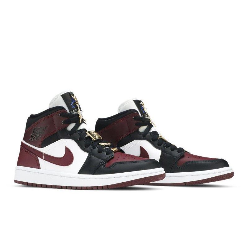 Air Jordan 1 Mid Se Sort Bordeaux Hvite Damesko