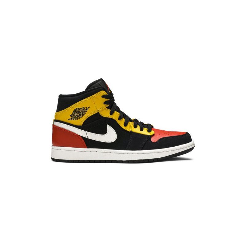 Air Jordan 1 Mid Se Svart Gul Oransje Hvit Herresko