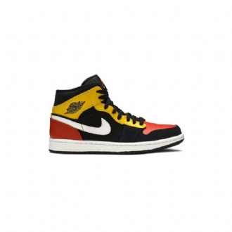 Air Jordan 1 Mid Se Svart Gul Oransje Hvit Herresko