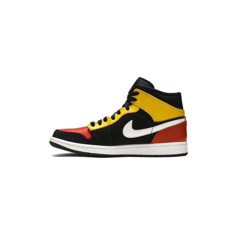 Air Jordan 1 Mid Se Svart Gul Oransje Hvit Herresko