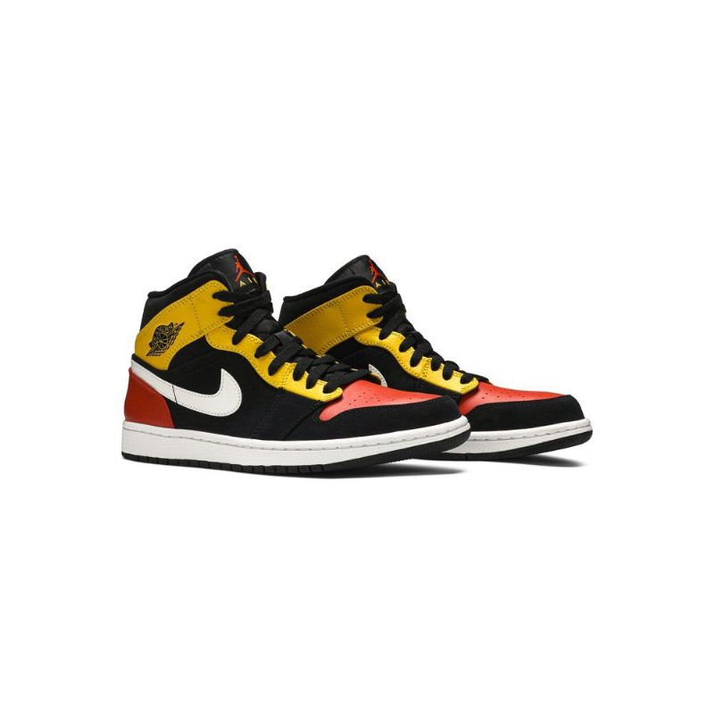 Air Jordan 1 Mid Se Svart Gul Oransje Hvit Herresko